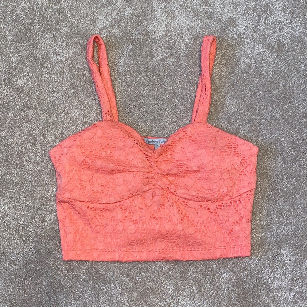 Coral Lace Crop Top - Picture 1 of 2